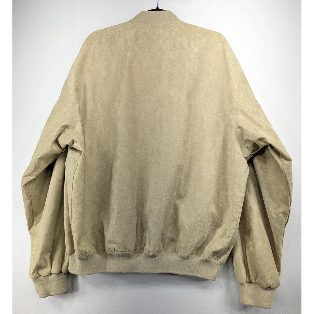 Winner Mate Tan Faux Suede Bomber Jacket Mens XL‎ Water Resistant Full Zip Beige